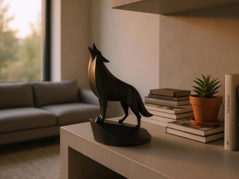 Unique Minimalist Howling Wolf Low Poly Figure STL 3D Print 3D Modell