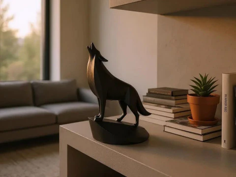 Unique Minimalist Howling Wolf Low Poly Figure STL 3D Print 3D Model