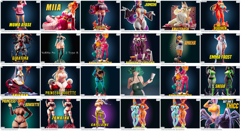 Anime Waifu Mega Pack 102 Collection Female Figure STL 3D Print 3D 모델 .c4d .max .obj .3ds .fbx .stl .blend