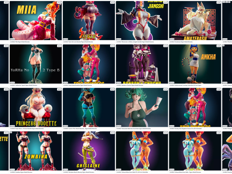 Anime Waifu Mega Pack 102 Collection Female Figure STL 3D Print 3D Модель