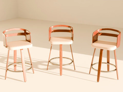 Modern Wooden Bar Stool 3D Model