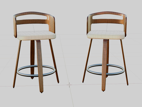 Modern Wooden Bar Stool 3D 模型