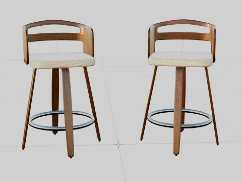 Modern Wooden Bar Stool 3D Model