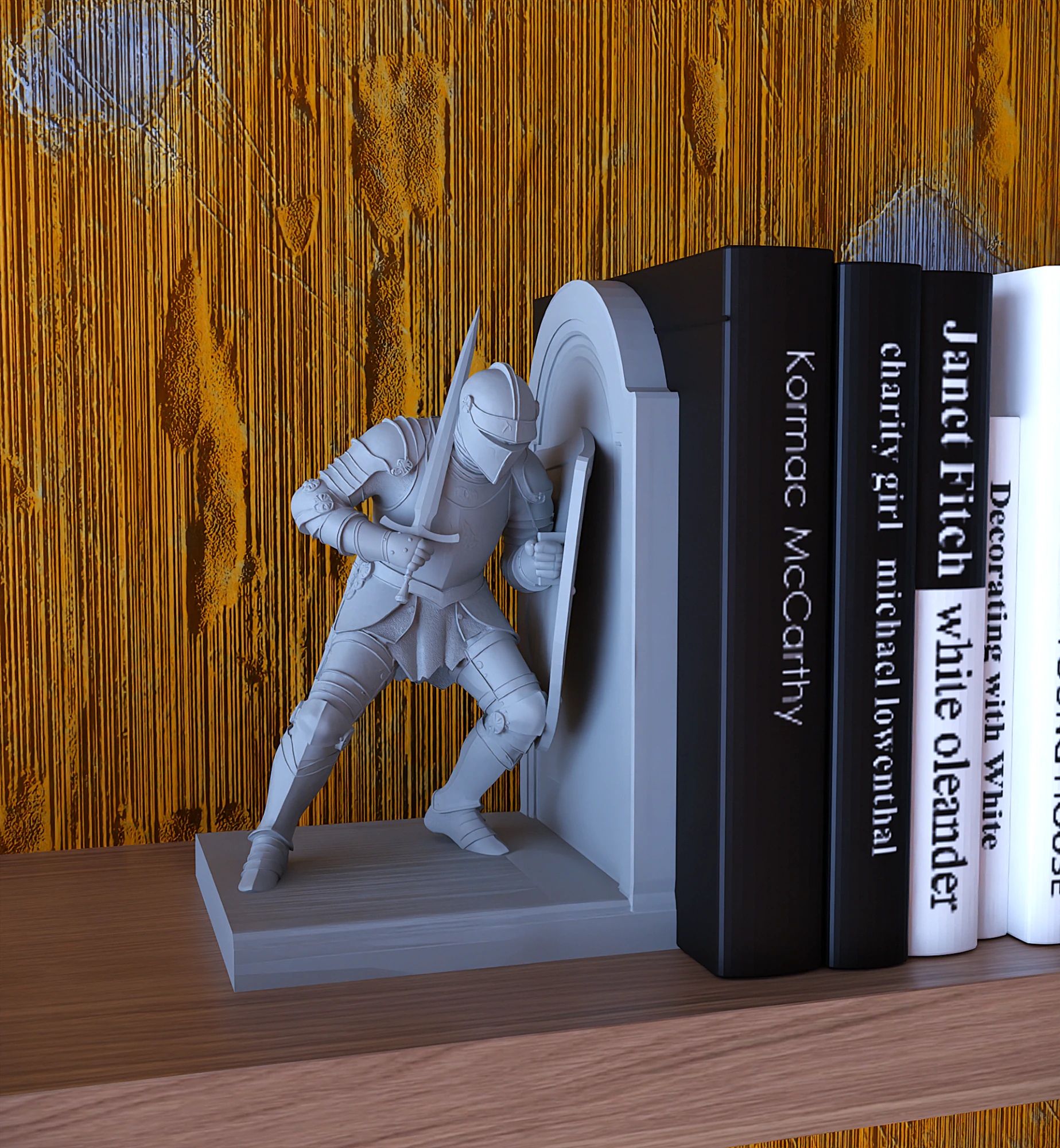 Medieval Knight Bookend with Shield 3D Print Model .c4d .max .obj .3ds .fbx .stl .blend