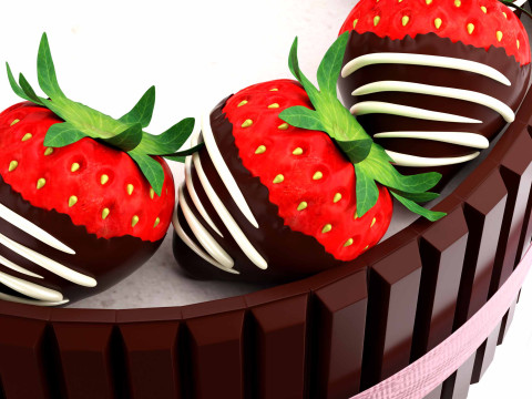 초콜릿 딸기 케이크 3D 모델