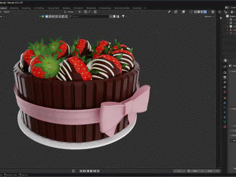Chocolate Strawberry cake 3D Model