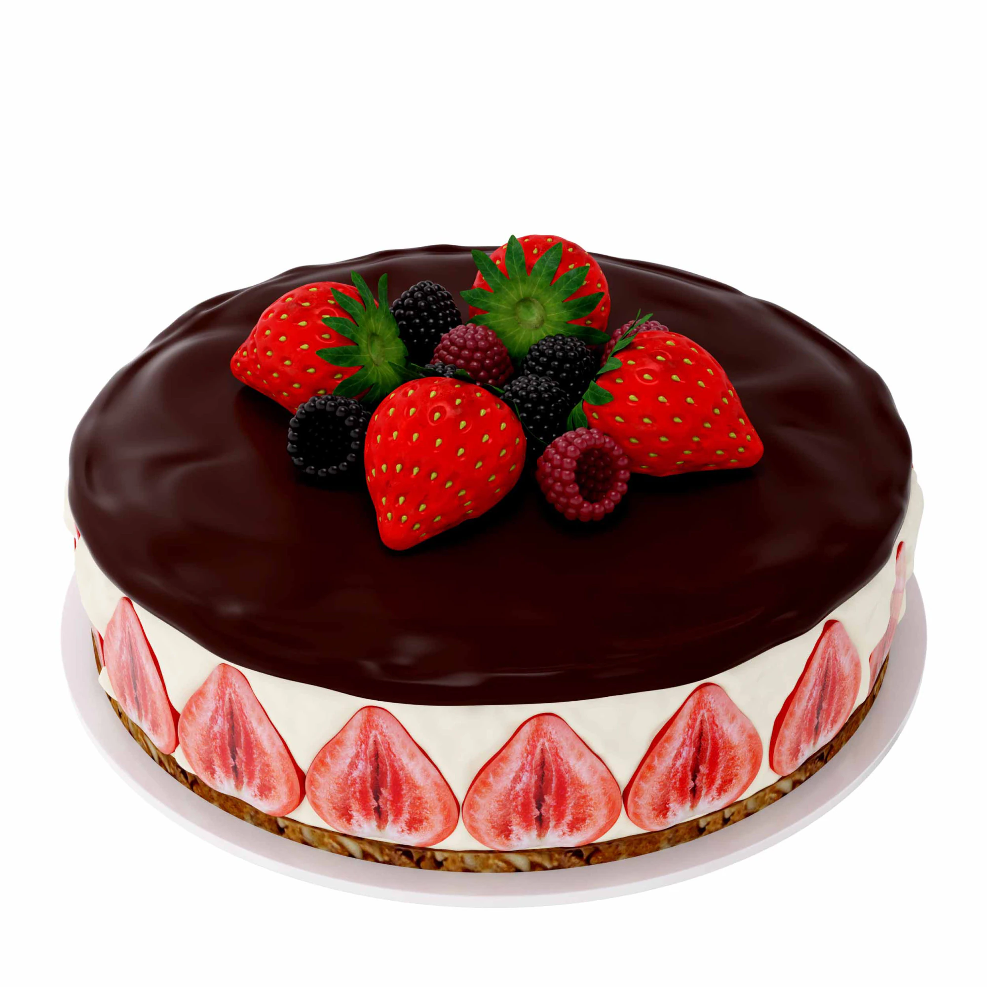 Fruits cake 3D Model .c4d .max .obj .3ds .fbx .stl .blend 
