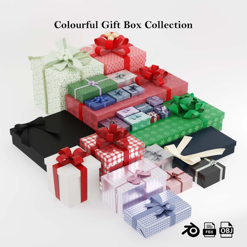 Колекція барвистих подарункових коробок 3D Модель .c4d .max .obj .3ds .fbx .stl .blend 