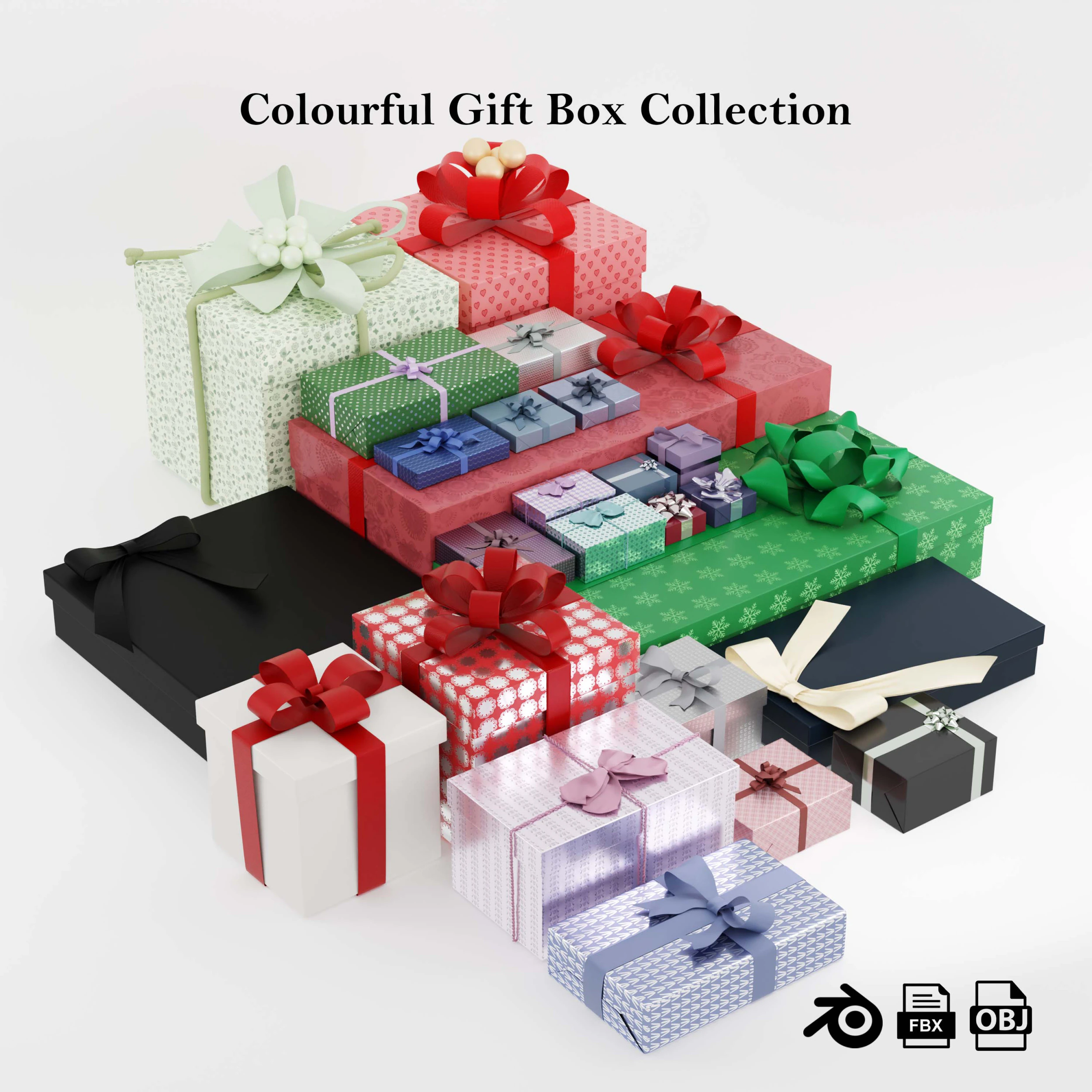 Colourful Gift box collection 3D Model .c4d .max .obj .3ds .fbx .stl .blend 