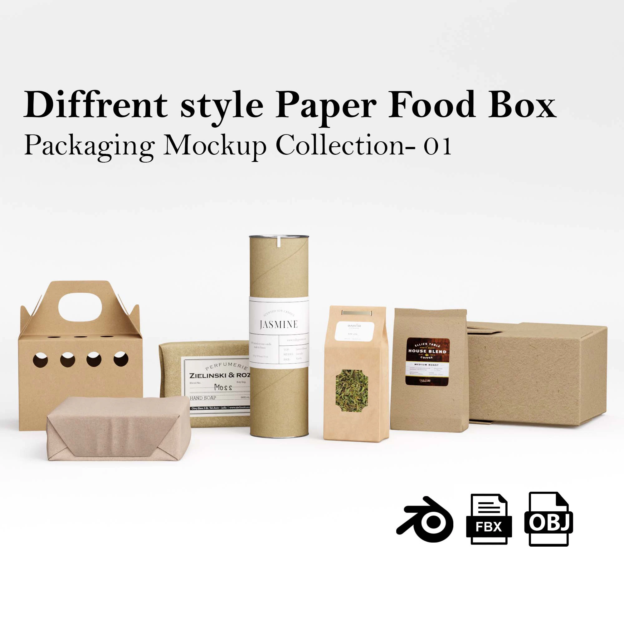 Paper Food Box Packaging Mockup 3D Model .c4d .max .obj .3ds .fbx .stl .blend