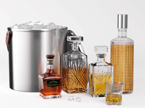 Whiskey Decanter Set with Jack Daniels Single Barrel Ice Bucket 3D Model