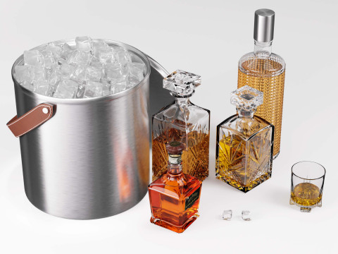 Jack Daniels Tek Namlu Buz Kovası ile Viski Sürahi Seti 3D Model