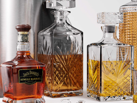 Jack Daniels Tek Namlu Buz Kovası ile Viski Sürahi Seti 3D Model