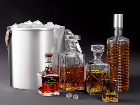 Whiskey Decanter Set with Jack Daniels Single Barrel Ice Bucket 3D Model