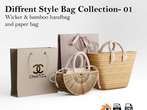 Bambu anyaman dan kantong kertas Model 3D