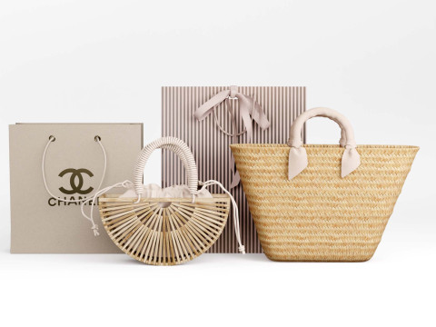 柳条竹子和纸袋 3D 模型