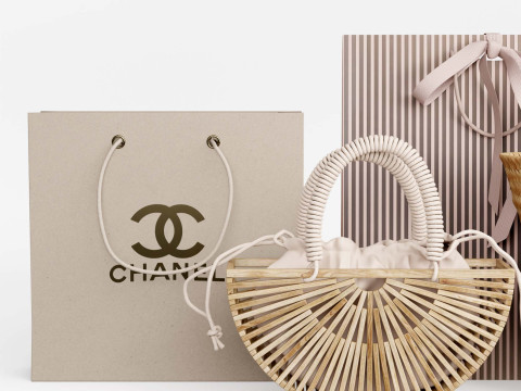 柳条竹子和纸袋 3D 模型