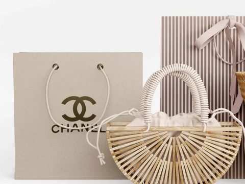 Wicker bamboo and paper bag 3D Model