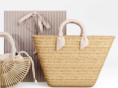 Wicker bamboo and paper bag 3D Model