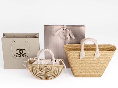 柳条竹子和纸袋 3D 模型