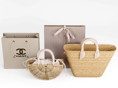 Wicker bamboo and paper bag 3D Model