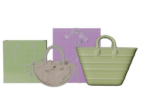 柳条竹子和纸袋 3D 模型