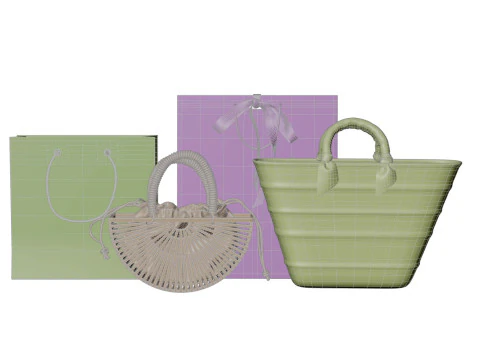 Wicker bamboo and paper bag 3D Model