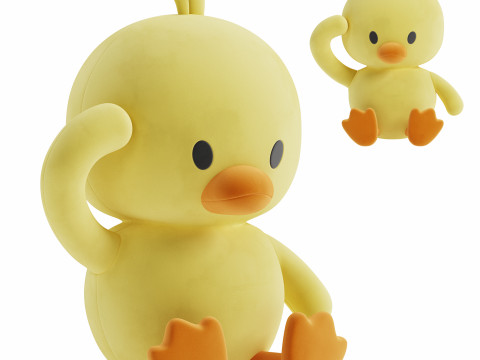 Cute Little Yellow Duck Plush Pillow Toy 3D 모델