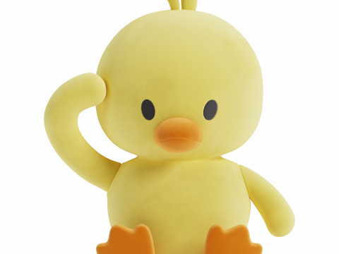 Cute Little Yellow Duck Plush Pillow Toy 3D 모델
