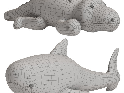 Shark and Crocodile Plush Toy Model 3D