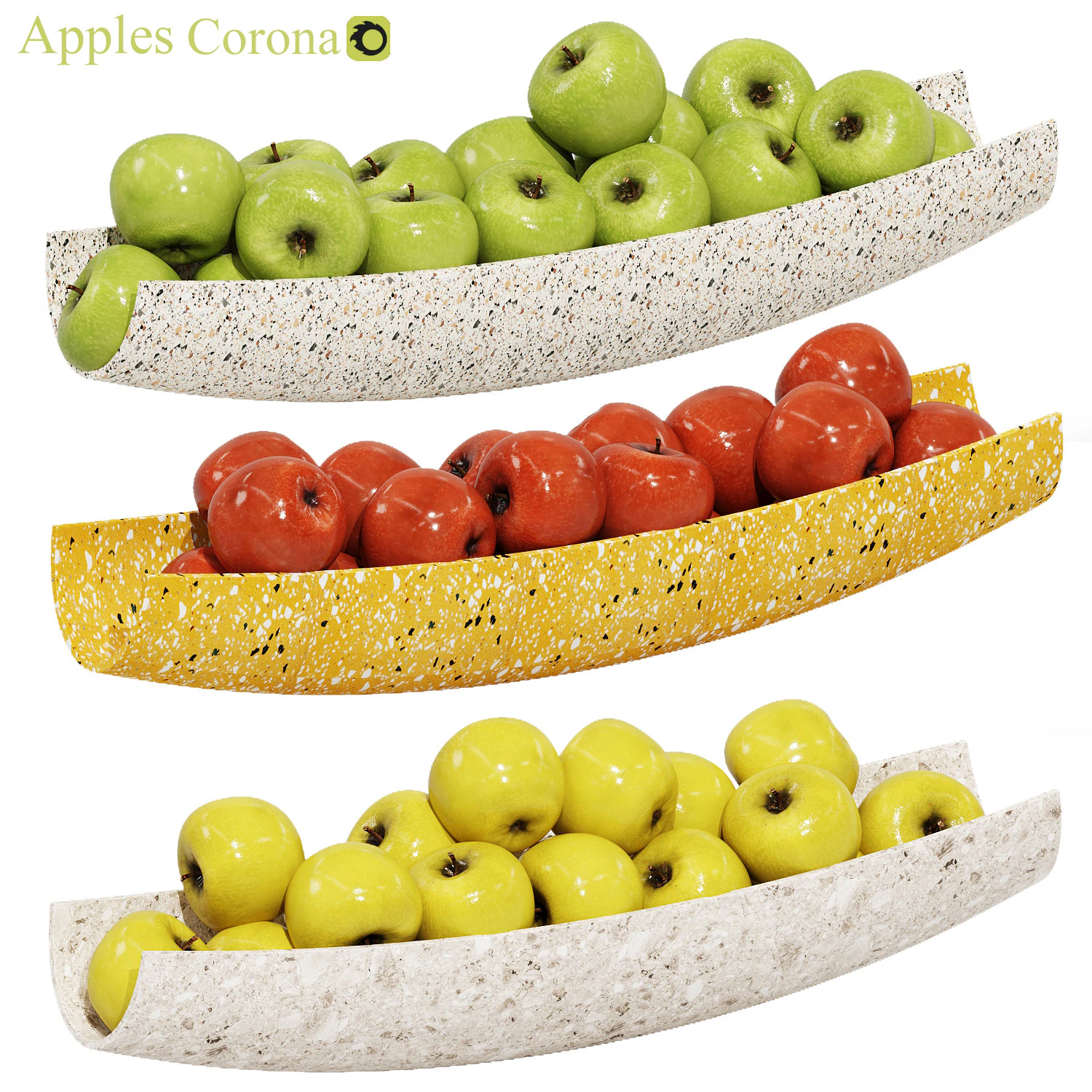 Terrazzo Bowl with Yellow Green and Red Apples 3D Model .c4d .max .obj .3ds .fbx .stl .blend 