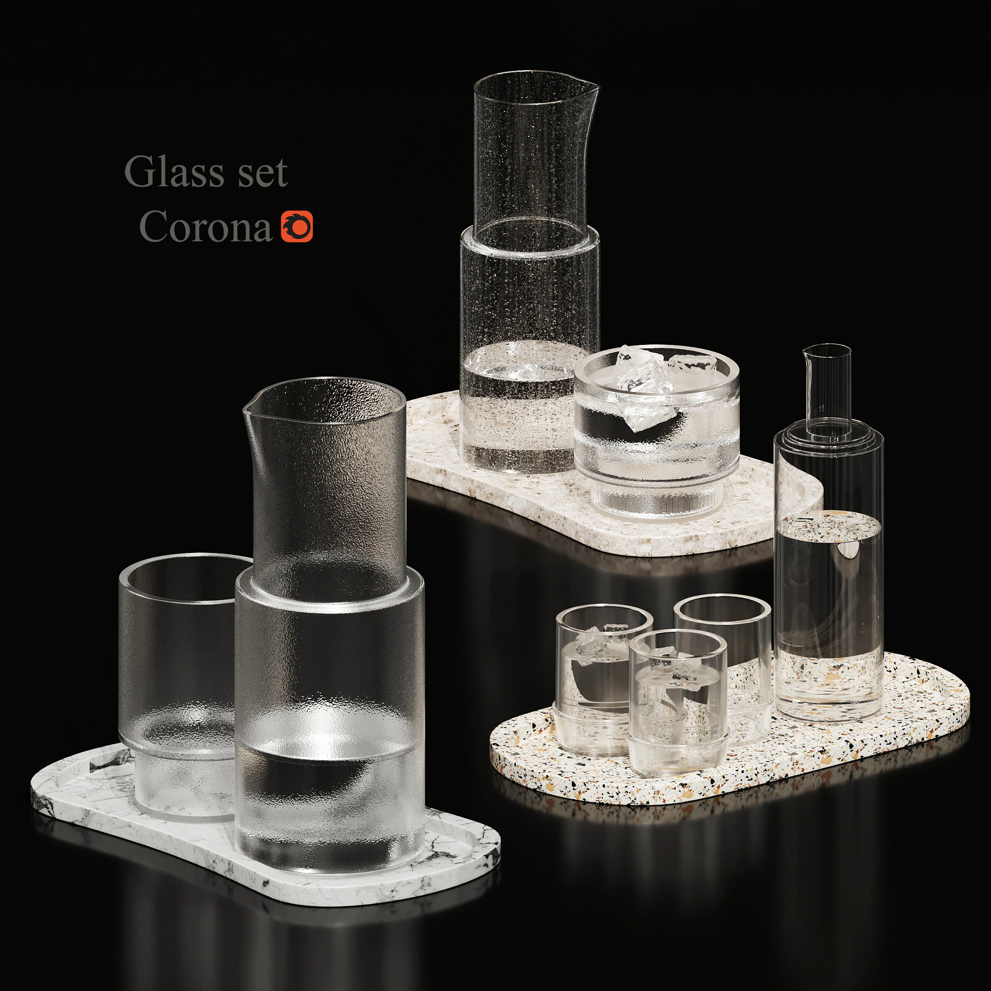 Glass decore set 3D Model .c4d .max .obj .3ds .fbx .stl .blend