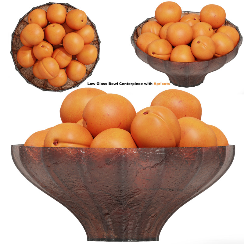 Low Glass Bowl Centerpiece with Apricots 3D Model .c4d .max .obj .3ds .fbx .stl .blend