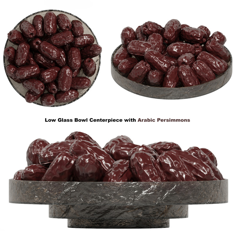 Low Glass Bowl Centerpiece with Arabic Persimmons 3D Модель .c4d .max .obj .3ds .fbx .stl .blend