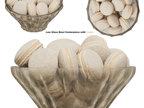 Low Glass Bowl Centerpiece with Cakes 3D Model
