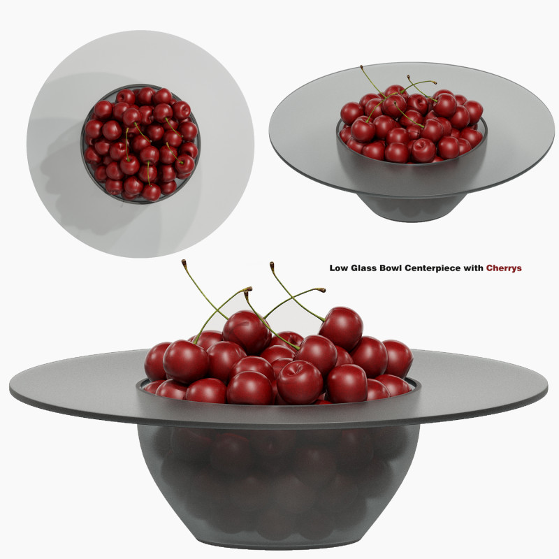 Low Glass Bowl Centerpiece with Cherrys 3D 模型 .c4d .max .obj .3ds .fbx .stl .blend 