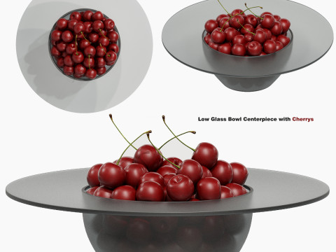 Low Glass Bowl Centerpiece with Cherrys 3D 모델