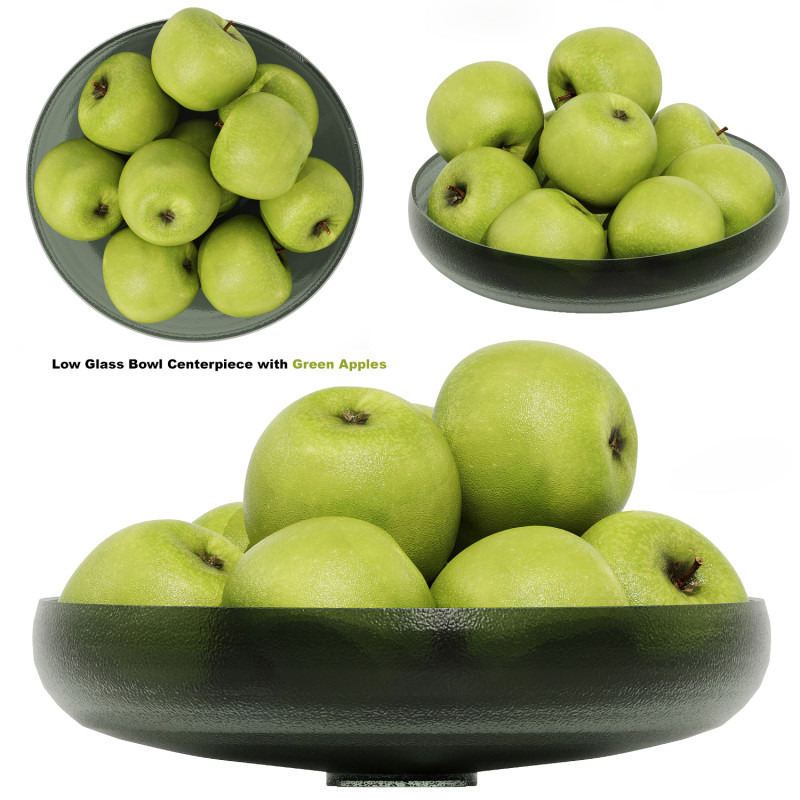 Low Glass Bowl Centerpiece with Green Apples 3D Modell .c4d .max .obj .3ds .fbx .stl .blend 