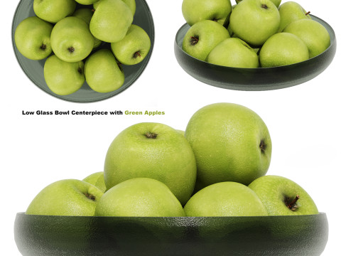 Low Glass Bowl Centerpiece with Green Apples Model 3D