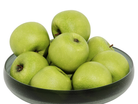 Low Glass Bowl Centerpiece with Green Apples 3D Modell