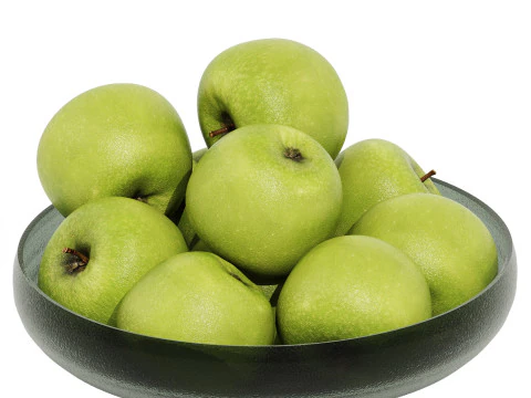 Centrotavola Ciotola Bassa in Vetro con Mele Verdi Modello 3D