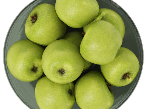 Centrotavola Ciotola Bassa in Vetro con Mele Verdi Modello 3D