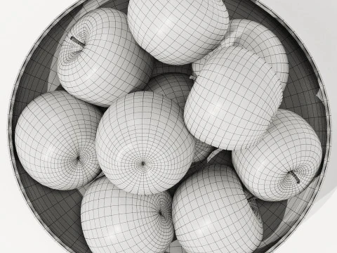 Centrotavola Ciotola Bassa in Vetro con Mele Verdi Modello 3D