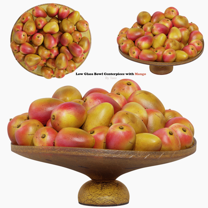 Low Glass Bowl Centerpiece with Mango Modelo 3D .c4d .max .obj .3ds .fbx .stl .blend