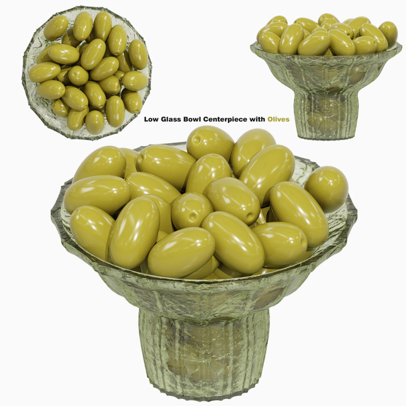 Low Glass Bowl Centerpiece with Olives Modelo 3D .c4d .max .obj .3ds .fbx .stl .blend
