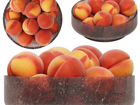 Glasschale als Herzst&uuml;ck mit Pfirsichen 3D Modell