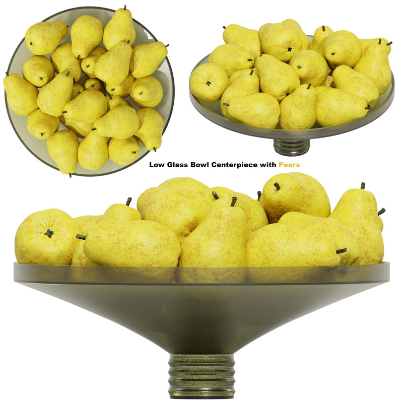 Low Glass Bowl Centerpiece with Pears 3Dモデル .c4d .max .obj .3ds .fbx .stl .blend 