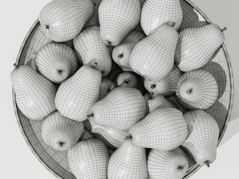 Low Glass Bowl Centerpiece with Pears 3D Model