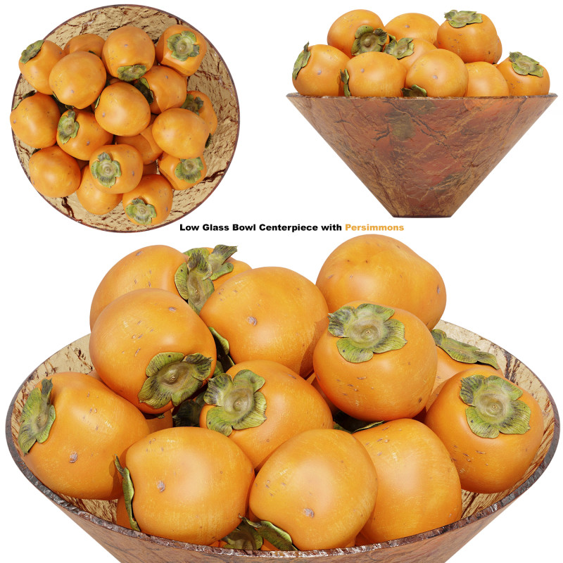 Low Glass Bowl Centerpiece with Persimmons 3D Modell .c4d .max .obj .3ds .fbx .stl .blend 