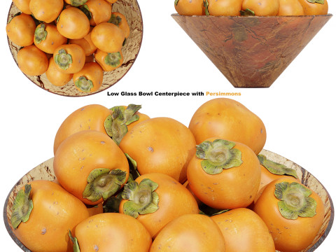 Low Glass Bowl Centerpiece with Persimmons 3D Модель